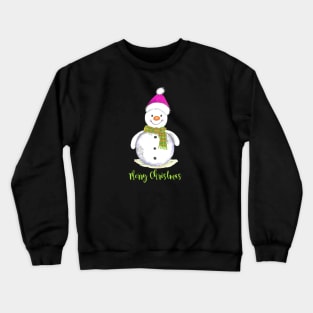 Merry christmas snowman with green scarf and pink hat Crewneck Sweatshirt
